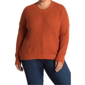 NWOT Sweet Romeo Seam Front Waffle Pullover Sweater Rust orange large cozy knit